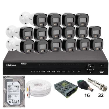 Imagem de Kit 16 Câmeras Intelbras 3220b Full Color Com Áudio Dvr Intelbras Mhdx 1232 Hd 3tb