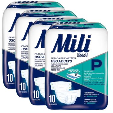 Imagem de Fralda Geriátrica Adulto Mili Vita   Tamanho P  4 Pacotes com 10 Fraldas Total 40 fraldas