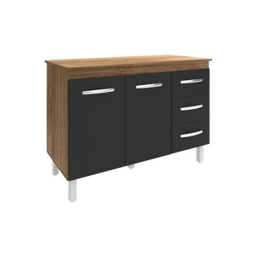 Imagem de Balcão Gabinete Para Pia 118 Cm Cozinha Bruna Savana Preto Com Tampo Tampão 120 Cm Savana