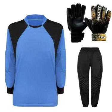 Imagem de Kit de Goleiro Infantil Camisa + Calça Acolchoada + Luva (P a G) - TRB
