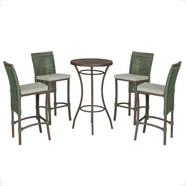 Imagem de Mesa Bistrô 4 Banquetas Roma Marrom Corda Náutica 3 Trama Verde