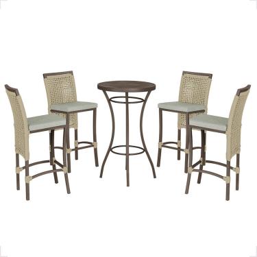 Imagem de Mesa Bistrô 4 Banquetas Roma Marrom Corda Náutica 3 Trama Rami