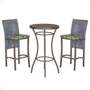 Imagem de Mesa Bistrô 2 Banquetas Roma Corda Náutica Estofado 5 Trama Prata