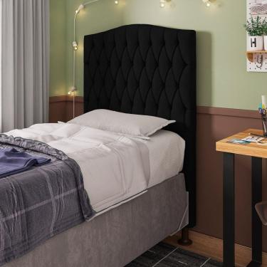 Imagem de Cabeceira Estofada Cama Box Solteiro Greta 90cm com Frame Corano Preto - Abmaza