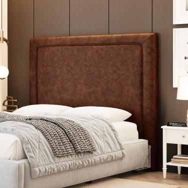 Imagem de Cabeceira Cama Box Casal Padrão Alba 140cm com Frame Couríssimo Whisky - Abmaza