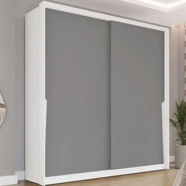 Imagem de Guarda Roupa Casal Porto 2 Portas de Correr 2 Gavetas MDF-MDP Branco-Cinza Politorno Mó...