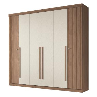Imagem de Guarda Roupa Casal Buriti 6 Portas de Bater 4 Gavetas Madeirado-MDF Madeirado - Areia Santos Andirá