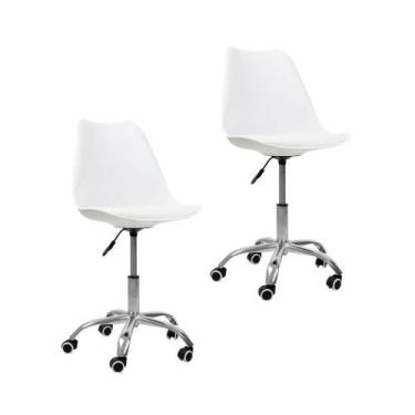 Imagem de Kit 2 Cadeiras Office Com Rodízio Giratória Saarinen Branco - Oficial 