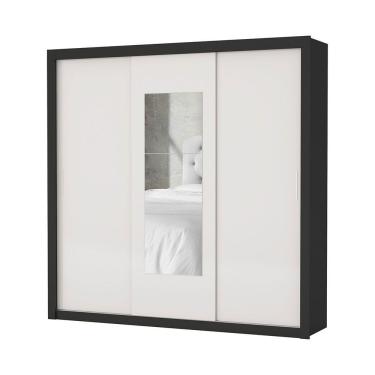 Imagem de Guarda Roupa Casal Clarice 3 Portas de Correr 4 Gavetas MDP com Espelho Preto-offwhite...