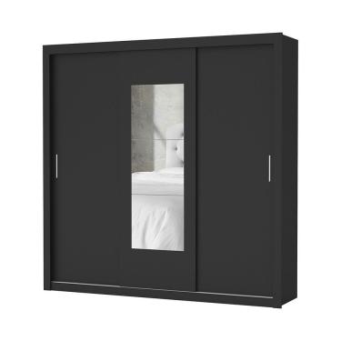 Imagem de Guarda Roupa Casal Clarice 3 Portas de Correr 4 Gavetas MDP com Espelho Preto Carioca M...