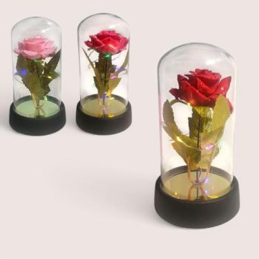 Imagem de Luminária Rosa Enfeite Cúpula Bateria Flor Decoração Led - Mkt Multi, 