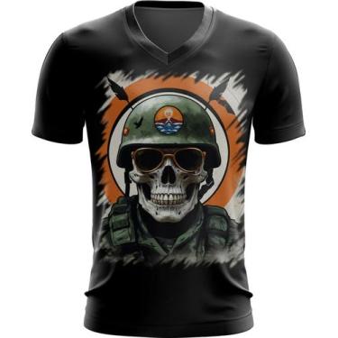 Imagem de Camiseta Gola V Caveira Militar Logo Guerra 1 - Kasubeck Store®, M