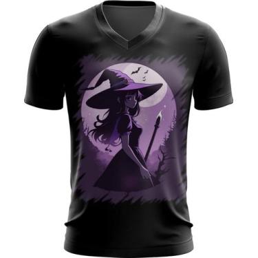 Imagem de Camiseta Gola V Bruxa Halloween Púrpura Festa 3 - Kasubeck Store, M