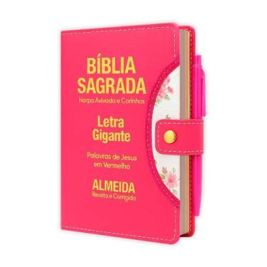 Imagem de Bíblia Sagrada Letra Gigante - Botão e Caneta - Pink - C/ Harpa - REI 