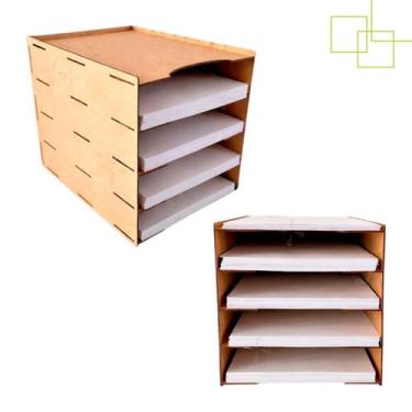 Imagem de Kit 2 Organizadores de Mesa Folha Documentos em MDF com Divisórias - E