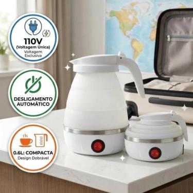Imagem de Chaleira Elétrica Dobrável 110V 600ml Portátil Silicone Alimentar Viag