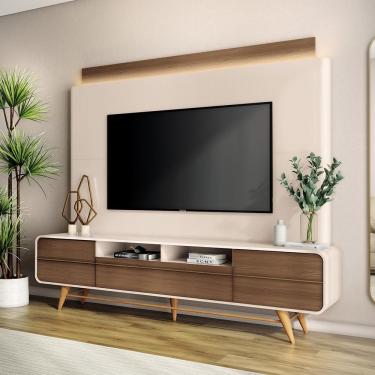 Imagem de Home Theater Decorativo Majestade para Tv 85 Polegadas 220cm MDF-MDP com Led Off White Castanho Gran Belo