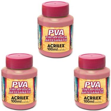 Imagem de Kit Tinta Fosca Artesanato PVA Flamingo 3x 100ml Acrilex