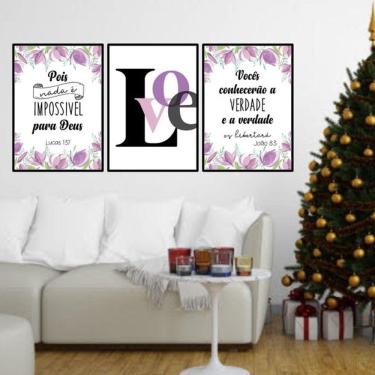 Imagem de Kit 3 Quadros Decorativos Nada é Impossível para Deus