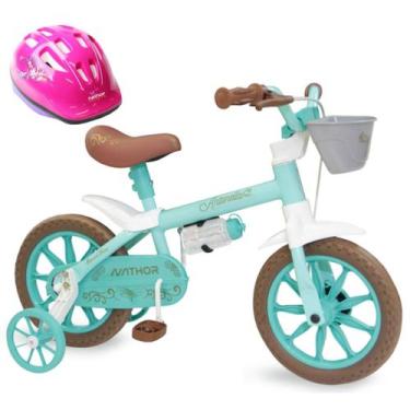 Imagem de Bicicleta Aro 12 Infantil Feminina Antonella Verde Acqua Com Capacete