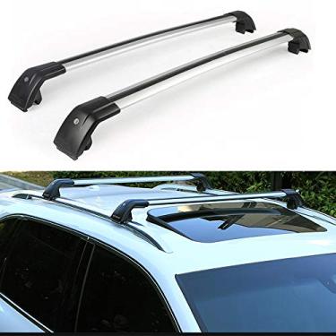 Imagem de UDP 2 peças serve para Cayenne 2011-2018 barra transversal trilho de telhado suporte de bagagem, barra ajustável prata