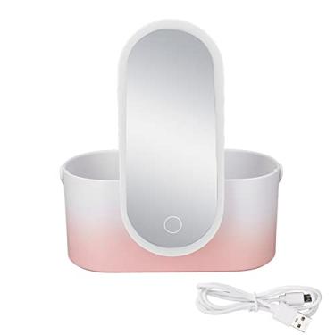 Imagem de armazenamento de maquiagem girat¨®rio dobr¨¢vel gradiente rosa,Caixa de cosm¨¦ticos, caixa de maquiagem port¨¢til com espelho iluminado por led para viagens, estojo de transporte organizador de maqu