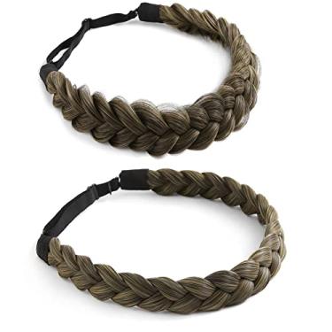 Imagem de STHEJFB Faixa de cabelo trançada 2 3 combinações de fios grossa e grossa e elástica trançada acessório de beleza (loiro marrom escuro)