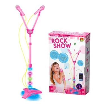 Imagem de Microfone Duplo Com Pedestal Infantil Rosa Mp3 Com Luz - Dm Toys