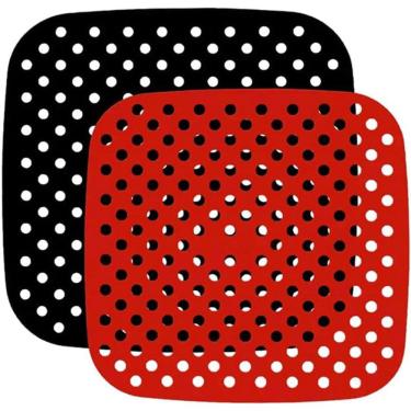Imagem de Kit 2 Peças Protetor de Silicone Air Fryer Universal Quadrado 19 cm Preto e Vermelho