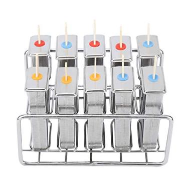 Imagem de OKJHFD Molde para Picolé e Conjunto de Rack, Durável Profissional 10 PCS 304 Chapa de Cabeça Redonda em Aço Inoxidável, Molde para Sorvete, Ranhura Dupla com Escova de Limpeza