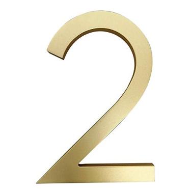 Imagem de Número de placa de casa flutuante 3D de 15 cm, placa digital de porta de 0 a 9 sinalizações douradas para construção ao ar livre, montagem com parafuso, liga, antiferrugem, não refletiva, fácil de ler