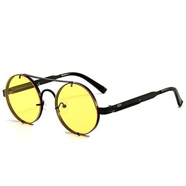 Imagem de Óculos de Sol Unissex Redondo Steampunk Moda Vintage Retro GCV Polarizados com Proteção Uv400 (C9)