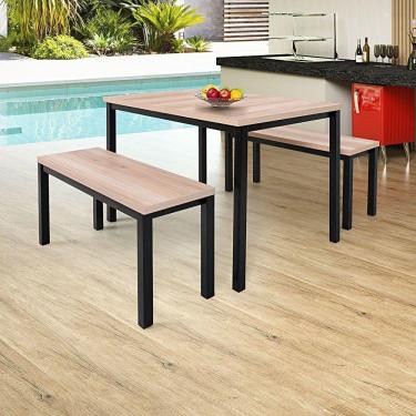 Imagem de Conjunto Mesa 110x72cm 2 Bancos Mega Ciplafe Preto/carvalho Montreal