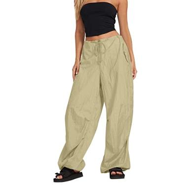 Imagem de Calça feminina com estampa de leopardo, calça urbana, hip hop, joggers, calça de moletom com cordão plus size, Bege, M