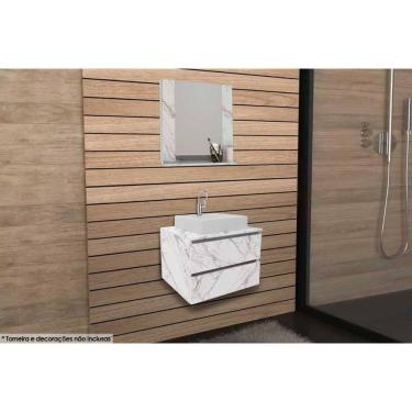 Imagem de Conjunto de Banheiro Armário c/ Espelho BN3610 e Balcão Suspenso BN3607 c/ Cuba Pia BN3600 60cm cor Mármore Branco - Tecno Mobili