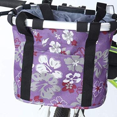 Imagem de Cesta de bicicleta Payanwin, bolsa de transporte dobrável para cães de estimação pequenos, suporte frontal removível para bicicleta, liberação rápida e fácil de instalar, bolsa de ciclismo removível, Roxa