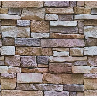 Imagem de Papel de parede de pedra de tijolo autoadesivo para contato descasque e cole cobertura de parede de pedra vintage para quarto lavanderia armários de cozinha decoração de casa 17,7 x 118 polegadas