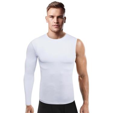 Imagem de Camiseta masculina de compressão 1/2 com manga única atlética de secagem rápida para treino de basquete, Branco, M