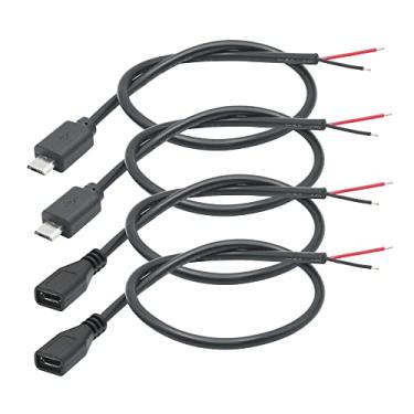 Imagem de Cabo de alimentação curto micro USB macho e fêmea de 2 pinos, cabo de alimentação micro USB de 30 cm/11,8 pol. para cabo de alimentação Pigtail de extremidade aberta, micro USB 22AWG 3A para