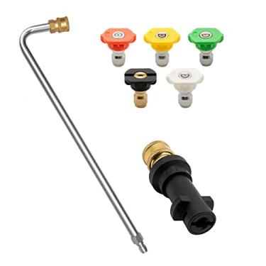 Imagem de DERASL Varinha de limpeza de barra de calha para lavadoras de pressão, varinha de extensão de limpeza de calha com 5 bocais, acoplamento Karcher, conexão rápida de 0,6 cm, 33 cm