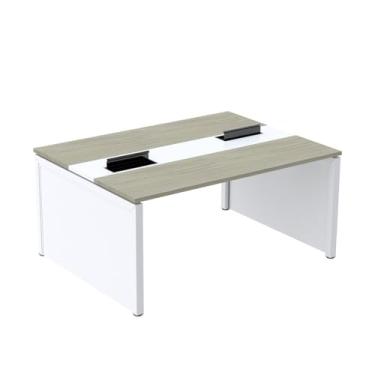 Imagem de Mesa de Plataforma Dupla para 2 Pessoas Corporativa 120x120/2p Nogueira Casablanca/Branco