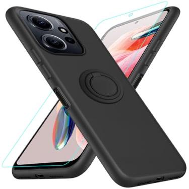 Imagem de Capa para celular Xiaomi Redmi Note 12 4G com protetor de tela de vidro, suporte de anel giratório de 360°, suporte/suporte, silicone, TPU, à prova de choque, capa protetora para Xiaomi Redmi Note 12