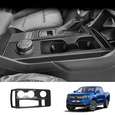 Imagem de GZPLMYKJYXGSPL Painel de manípulo de mudança de marchas de carro para acessórios Ford Ranger 2024 2025, acabamento interno de fibra de carbono, consoles centrais, botas, estrutura de capa