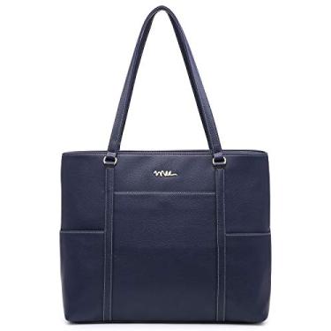 Imagem de NNEE Bolsa clássica de couro para laptop para notebook de 15 polegadas de 15,6 polegadas, bolsa de transporte de viagem com design de alça de carrinho inteligente, Azul marino, 15 - 15.6 Inch