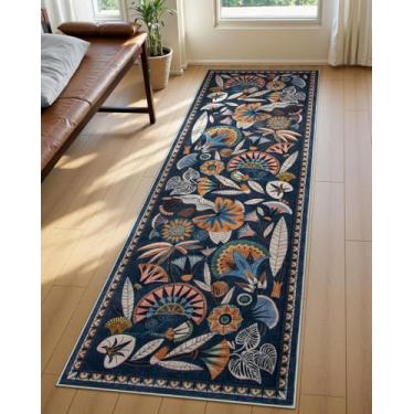 Imagem de Zealude Tapete de corredor de cozinha floral egípcio, antiderrapante, antiderrapante, 2 x 20,3 cm, vintage, corredor, banheiro, antiderrapante, tapete longo macio para lavanderia, entrada e quarto