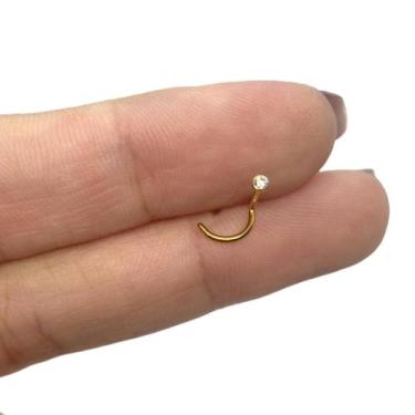 Imagem de Piercing Nariz Titânio Nostril Pedra Branca Ponto De Luz Dourado - Rar