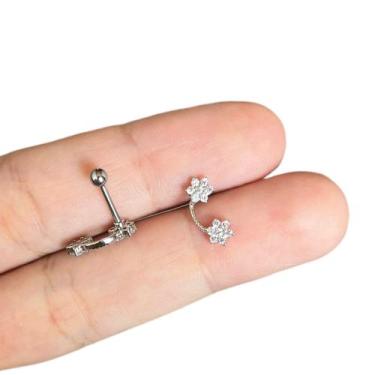 Imagem de Piercing Flor Dupla Hélix Tragus Cartilagem Prateada - Rarasteel Pierc