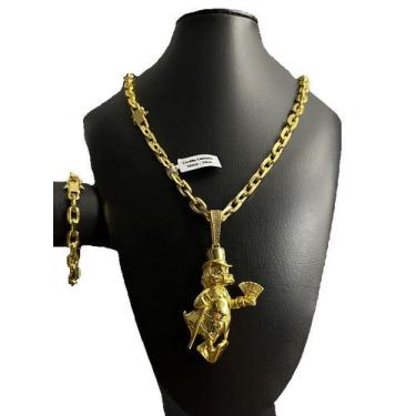 Imagem de Kit 10mm cadeado cordão pulseira pingente - banhado a ouro - ToJoia18k