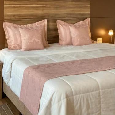 Imagem de Kit Peseira Xale para Cama Jacquard 2 Capas de almofada 2 Porta Traves