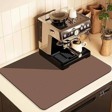 Imagem de Tapete de café para bancadas, acessórios de cafeteria cabem embaixo da máquina de café expresso, tapete de borracha absorvente para bancada, tapete de secagem de louça para balcão de cozinha (marrom, 43 x 80 cm)